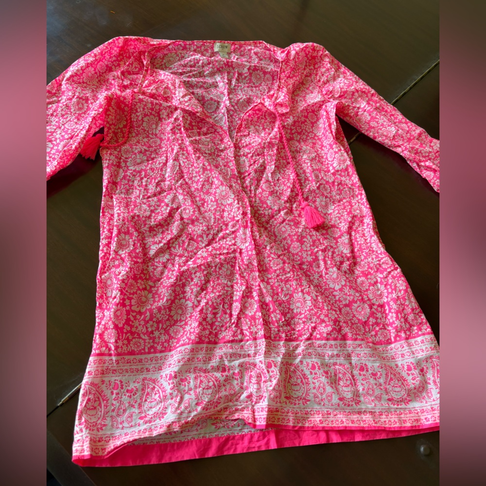 J. Crew Pink Paisley Coverup Dress 💕 Medium J. Crew Reimagined Cotton Tassels